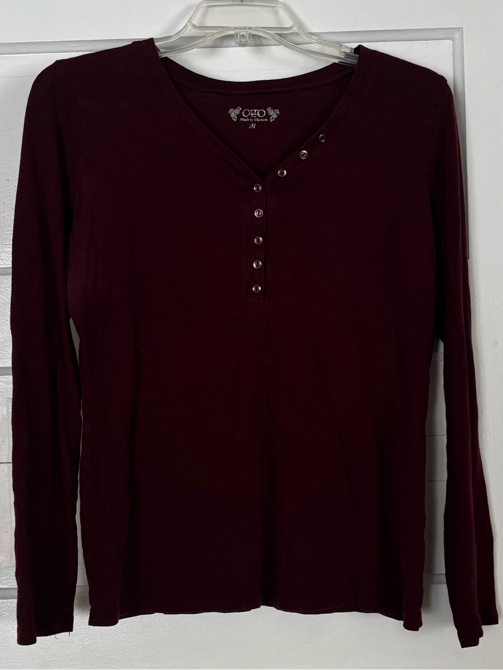 Cato Deep Burgundy Long Sleeve Henley Top
